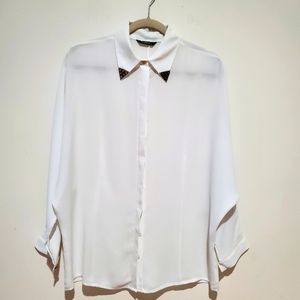 Sabra White Button Down Shirt Size M